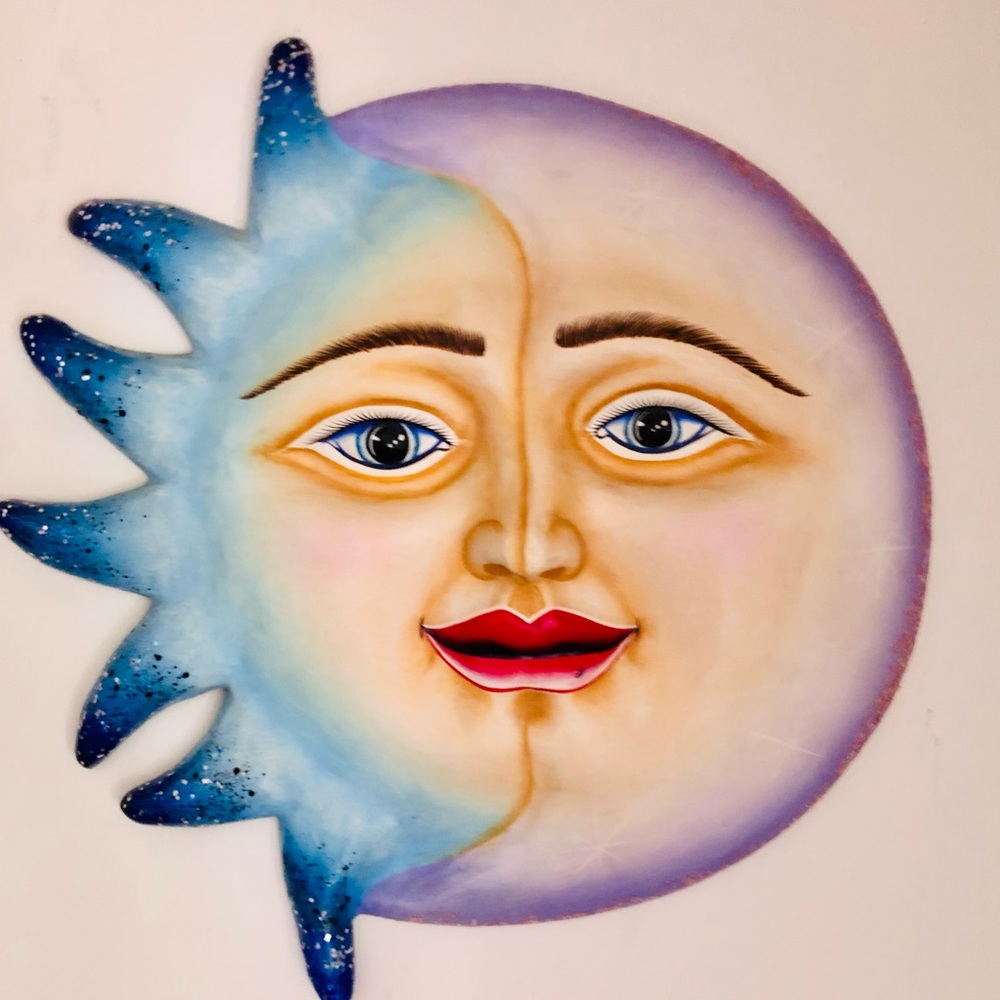 Handmade hand painted Sun/Moon 3D wall art in beautiful colors!